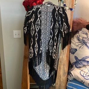 Aztec Pattern Festival Fringe Kimono Swim Cover Up Size Medium